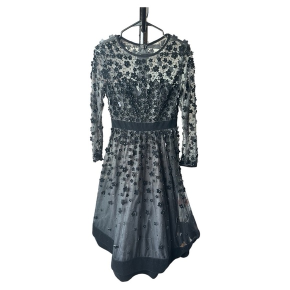 NWOT MAC Duggal EMBELLISHED ILLUSION HIGH NECK LONG SLEEVE FIT & FLARE DRESS - Picture 3 of 8